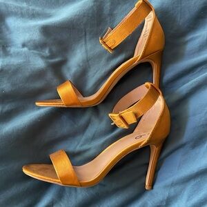 Satin Mustard Ankle Strap Heels